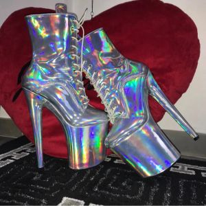 Boots Sorbern Holographic Ankle Boots for Women 20cm Extreme High Heel Stripper Pole Dance Heeled Platform 15cm 17cm Custom Colors