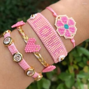 Strand Mosengkw rosa bonito carta de amor miyuki pulseira artesanal tecido flor coração design conjunto de contas de vidro