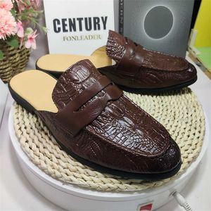 Hombre Pantuflas de HBP Homens Sem Marca Sapatos de Sola de Couro Preto Sem Encosto Salto Baixo Metade Mocassins Crocodilo Mules Casuais