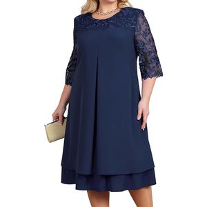 Vestidos femininos plus size, vestido de convidado de casamento, estampa floral, renda, meia manga, coquetel, vestido midi