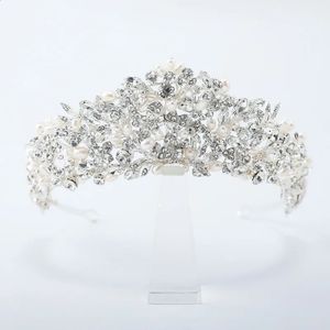 Slbridal artesanal liga strass flor de cristal pérolas de água doce tiara nupcial casamento damas de honra coroa feminino jóias de cabelo 240305