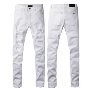 Дизайнерские мужские джинсы в американском стиле High Street с рваными нашивками в прямом эфире и ретро-белой эластичной резинкой с бриллиантами Classic