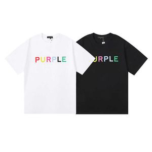 Luxur camiseta masculina marca de moda roxo verão clássico carta colorida padrão casual manga curta camiseta para homem e mulher