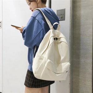 School Female White Backpack Kawaii Women Cotton Canvas Bag Teenage Girl Backpacks Fashion Ladies Satchel 240304