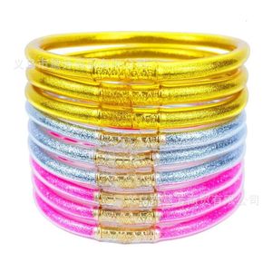 Ouro em pó duplo e triplo combinação brilhante doce colorido silicone pulseira feminina JELLY BANGLES