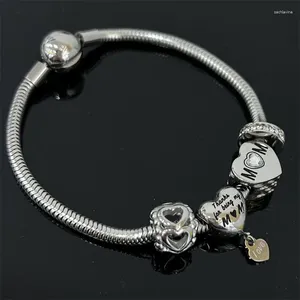 Link Bracelets Fashion Jewelry Diy Bead Bracelet Hollowed-out Heart Carving Mama Designer Style Stainless Steel In Stock