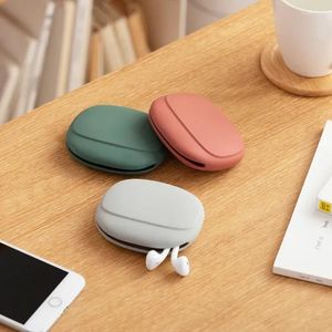 Sacos de armazenamento portátil cabo de dados caixa de fone de ouvido simples oval silicone saco bonito moeda bolsa casa pequeno presente ferramenta viagem