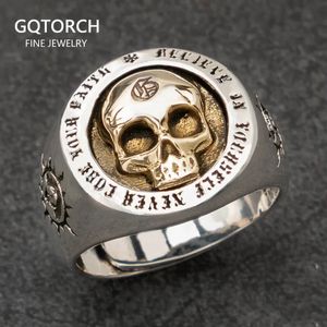 REAL PURE 925 Sterling Silver Gothic Skeleton Rings for Men Hippop Street Culture Fine Jewelry 240305
