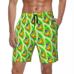 Pantaloncini da uomo Tavola estiva da uomo Stampa pavone Corsa con pittura ad acquerello Pantaloni corti da spiaggia Casual Comodi pantaloncini da bagno Taglie forti 3XL