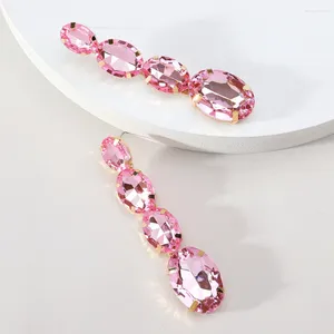 Dangle Brincos Luxo Oval Brilhante Fúcsia Moda Multicolor Cristal Longa Gota Para Mulheres Jóias De Casamento