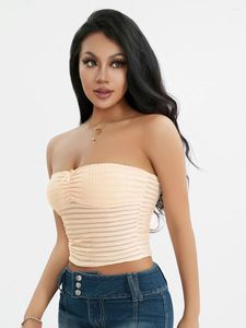 Women's Tanks Women Elastic Ruched Bandeau Summer Solid Color Strapless Off-Shoulder Crop Tops Streetwear Club Wear