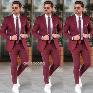 Abiti da uomo bordeaux abiti slim fit da matrimonio per uomo abito da smoking 2 pezzi costard homme mariage costume homme mariage