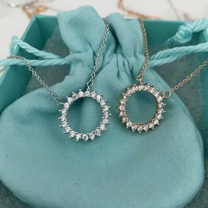 Designer tiffay and co S925 sterling silver simple temperament sunflower zircon necklace womens new fashion style round clavicle Chain Pendant