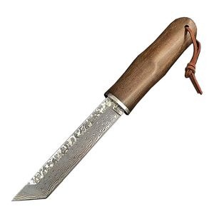 Högkvalitativ rak kniv Fixad bladkniv VG10 Damascus stålblad ebenholts handtag utomhus överlevnad Rak jaktkniv k mantel