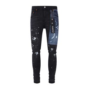 Designer masculino jeans marca de moda roxo masculino anti envelhecimento magro ajuste casual jeans apertados