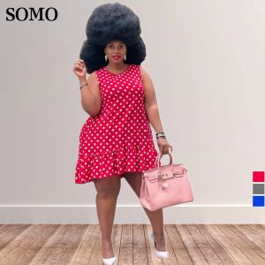 Платья Somo Plus Size Summer Женская одежда платья в горошек Dot L4XL повседневная мода Элегантное рукавочное мини -платье Оптовое капель