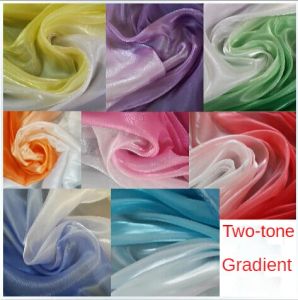 Dresses Gradient Chiffon Fabric By The Meter for Sewing Clothing Skirts Dresses Glitter Twocolor Transition Stage Cloth Drape Thin Blue