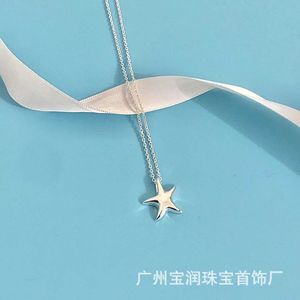 Designer tiffay and co s925 pure silver starfish five pointed star necklace with minimalist fashionable niche design version of collarbone chain