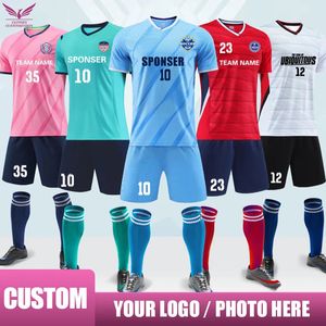 Conjunto de camisa de futebol personalizada, número impresso, uniforme de time de futebol masculino, personalização de personalidade, terno de treinamento de futebol infantil 240315