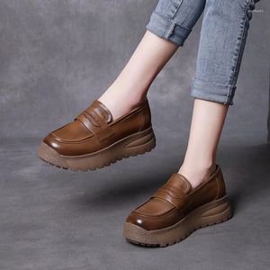 Casual Shoes 2024 Spring Autumn Fashion England Style äkta läderplattform Sko Kvinnor Solid All-Match Handgjorda loafers Kvinna