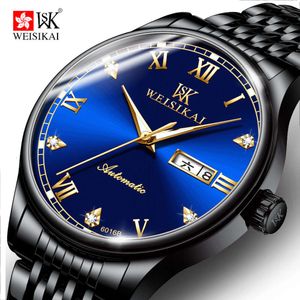 Weskey Men's Business Waterproof Dual Calender hela automatisk mekanisk klocka High End Diamond Inlay 2020