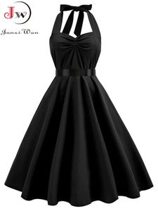 Sexy Halter Party Dres Summer Backless Vintage Dresses Retro Rockabilly Swing Robe femme Elegant Midi Sundress 240306