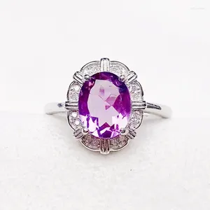 Cluster Rings Per Jewelry Natural Real Amethyst Flower Ring 925 Sterling Silver 7 9mm 1.8ct Gemstone Fine For Women X222187