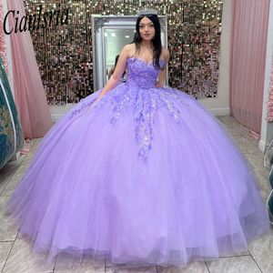 Lila bollklänning quinceanera klänningar för flickor pärlstav applikationer födelsedagsfest klänningar spetsar upp examen prom