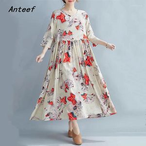 Vestidos de festa de algodão vintage floral para mulheres casual solto longo mulher vestido de verão roupas elegantes 2024 sundress