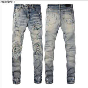 Mens Designer Jeans Alta Elastics Angustiado Rasgado Slim Fit Motociclista Denim para Homens Moda Calças Pretas ###