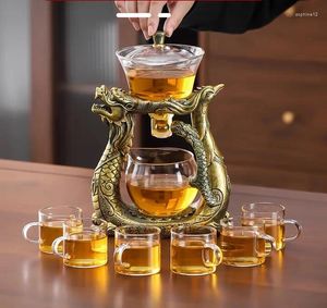 TEAWARE SETS Drinkware Creative Dragon Glass Teapot Magnetic Diversion Rotating Cover Bowl Water Tea Cup