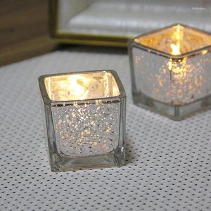 Candle Holders Electroplated Speckled 5cm Glass Holder Romantic Small Square Cup Silver M