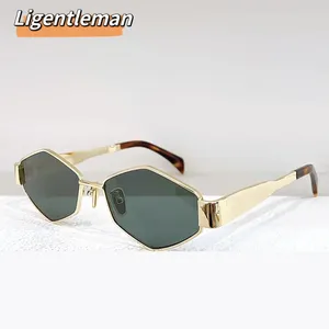 Óculos de sol de alta qualidade homens dirigindo titânio hexágono quadro de ouro mulheres designer óculos polarizados