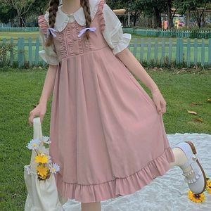 Abiti casual Abito estivo Kawaii Rosa Sweet Lolita Stile preppy giapponese Volant Abito corto in due pezzi Prendisole carini Donna senza maniche