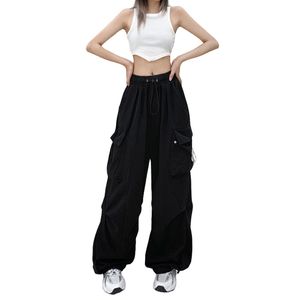 Lose Feste Niedrige Taille Hosen Frauen Casual Jogger Tech Hosen Kordelzug Breite Bein Baggy Hosen Y2k Streetwear Oversize Jogginghose S-3XL