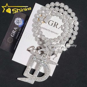 Ciondolo personalizzato Sier Vvs Moissanite Iced Out Diamond Collana di gioielli Hip Hop Pendenti con lettere a catena cubana