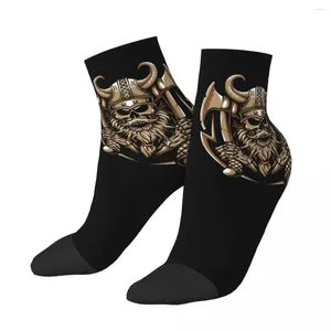 Men's Socks Polyester Low Tube Skull Viking Holding Axe Breathable Casual Short Sock