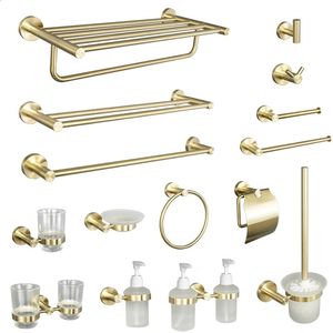 Goldene Badezimmer-Accessoires, Handtuchhalter, Schienenregal, Toilettenbürstenhalter, Wandhalterung, Papierhalter, Kleiderhaken, Seifenspender, Handtuchring 240312