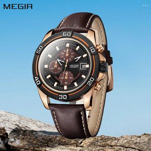 Wristwatches MEGIR Top Brand Fashion Sport Chronograph Watch Men Quartz Leather Wristwatch Waterproof Luminous Man Watches With Date Clock