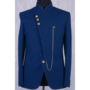 Abiti Giacca Abiti da uomo Blu Steampunk Colletto alla coreana Lunghezza regolare Cappotto per occasioni formali Solo costume intero Slim Fit Custom Made