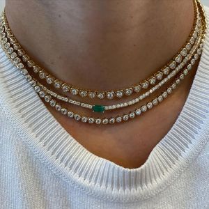 Various Shaped Geometric Bezel Set Round Heart Rectangle Cubic Zirconia CZ Tennis Chain Choker Necklace For Women 16inches 240311