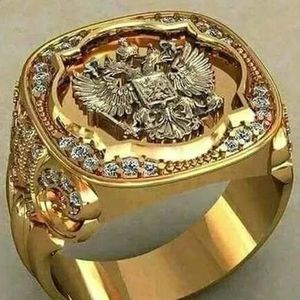 Fashion Mens Signet Ring Russian Empire Double Eagle Rings for Male Pun Color Arms of the Russian Big Rings Gothic 240315