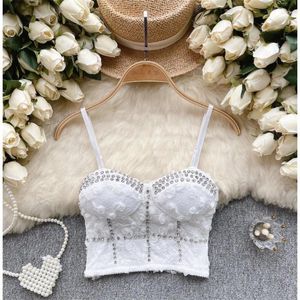 Canotte da donna Canotta da donna con cinturino per spaghetti Arrivo con montatura a diamante Reggiseno con ombelico nudo Canotte in pizzo Estate Versatile Gallus Drop