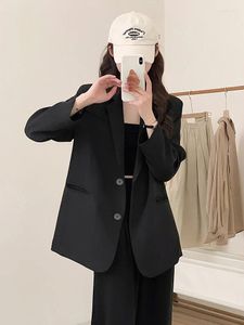 Damskie garnitury nadmierna czarna kurtka marynarska kobiety Wysokiej klasy sens niszowy luźna wersja