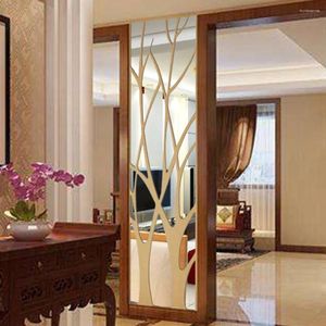 Adesivos de parede Modern Mirror Style Removable Decalk Tree Art Art Mural Decoração de quarto de casa acrílico para quarto de estar #td