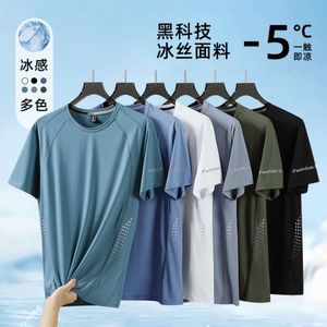 Summer New Ice Silk Short Sleeved T-shirt for Mens Sports and Leisure with Added Fat Plus Size Quick Drying Thin Top