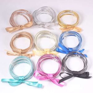 5-piece Set of Ribbons, Monochromatic Gold Powder Women's Silicone Tube, Transparent Jelly Color, Cute Bow Bracelet, Jelly