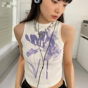 Kvinnors tankar 2024 Y2K Aesthetics Tank Topps Women Grunge Fairycore Print Crop Korean Fashion Kawaii T Shirt Harajuku Girl Cute Streetwear