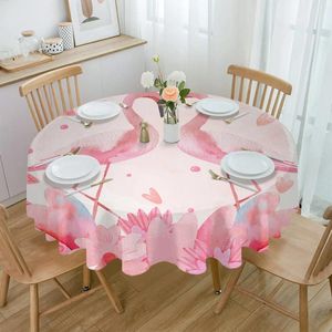 Table Cloth Valentine'S Day Love Flamingo Flowers Plants Waterproof Tablecloth Decoration Wedding Home Kitchen Dining Room Round