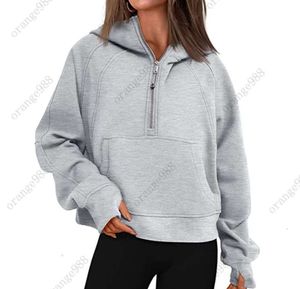 LULU-43 가을 겨울 요가 슈퍼 스쿠바 까마귀 하프 Zip 여자 스포츠 스웨터 스웨터 느슨한 체육관 재킷 피트니스 짧은 플러시 코트 스웨트 셔츠 1123ess